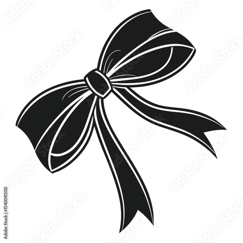 Elegant black bow illustration with white outline accents on a transparent background
