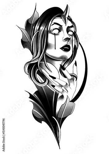 A pale sorceress gazes intensely, high detailed sketch art