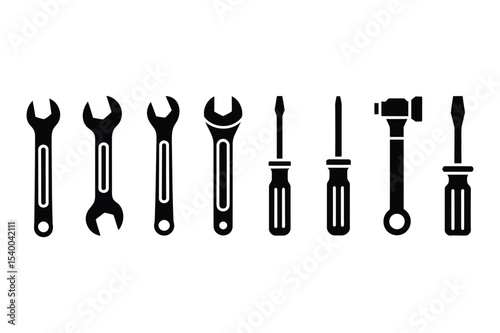 Collection of Tools, Wrenches, and Screwdrivers in Silhouette