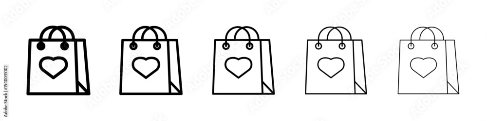 Shopping bag with heart icon isolated vector on white background set Shopping bag with heart icon isolated vector on white background set
