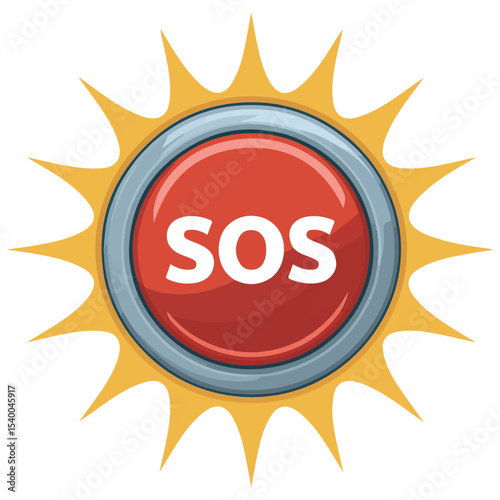 Red SOS emergency button vector isolated white background