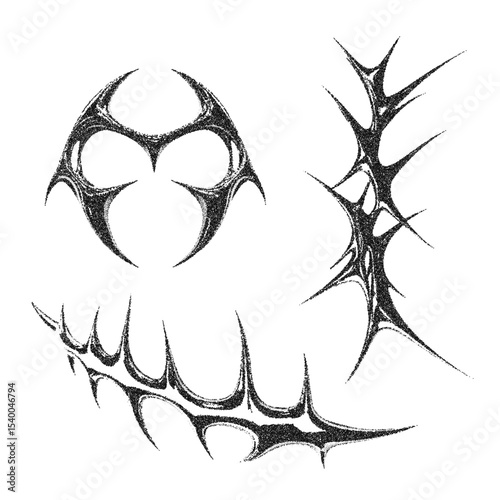 Gothic Stipple Symbol. Spiny Tribal Ornament. Fine effect. 