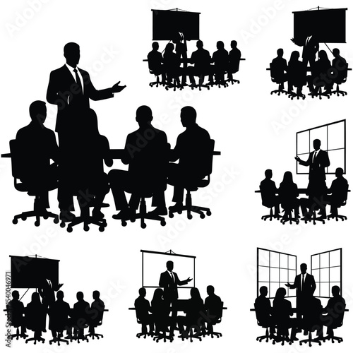 Group of Professionals in Various Meeting Scenarios