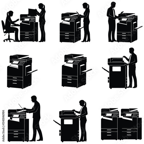 Photocopier and Office Printer Silhouette Icon Set