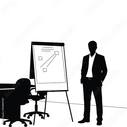 Businessman Presenting on Flip Chart - Corporate Meeting Silhouette