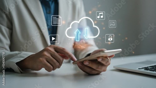 Cloud based file storage and secure data backup solution with encrypted privacy protection, real time synchronization and mobile access for file management. business continuity and digital security