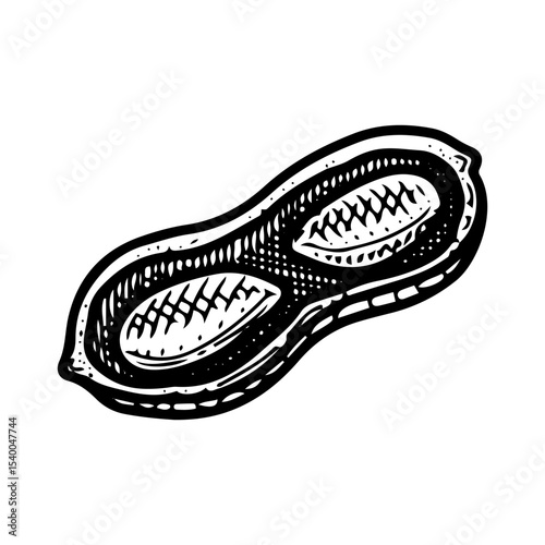 Peanuts in open shell. Hand drawn doodle vector. Ripe bean nut. Natural food. Organic ingredient. Grains seeds kernels. Agricultural plant. Farm product. Illustration line art element.