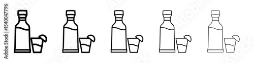 Tequila bottle and glass icon isolated vector on white background set