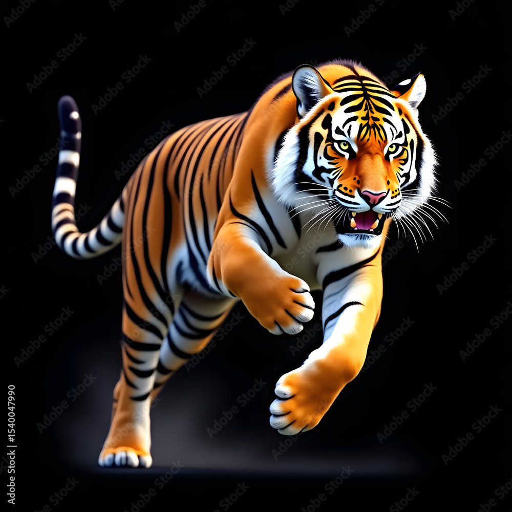 Fototapeta premium Running Tiger on Black Background
