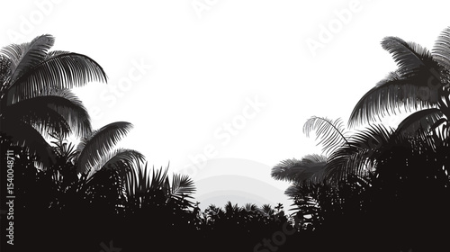 Backlit Palm Tree Silhouette with Glowing Horizon Vector Illustration