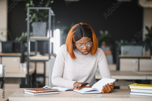 Cuadro en lienzo african american girl student studying at university at desk