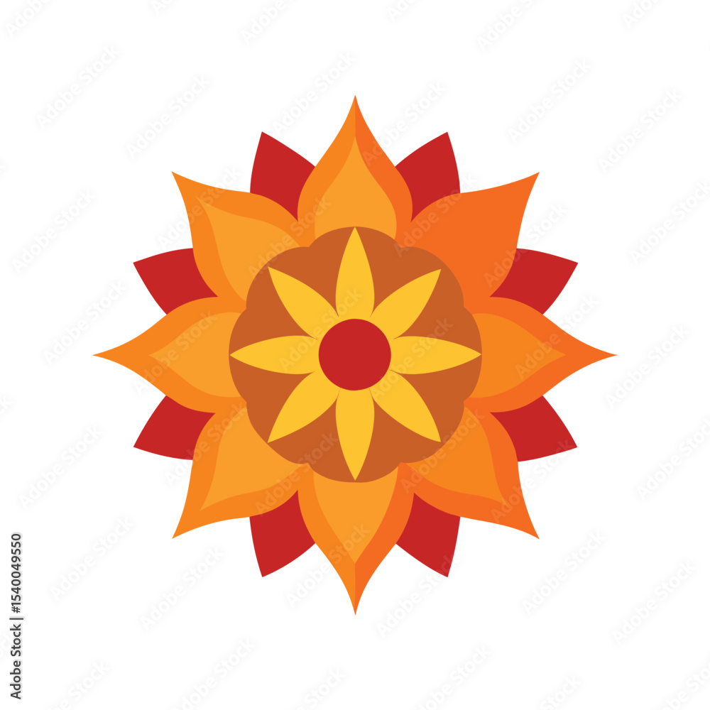 Obraz premium Vibrant mandala floral design in warm autumn colors against a clean white background
