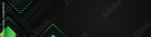 Black background with green gradient glitter geometric shape banner and cover design