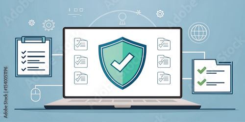 Detailed Cybersecurity Compliance Concept Featuring Digital Shield and Security Elements