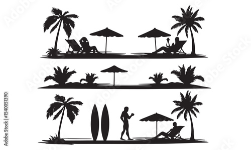 tropical beach retro poster palm trees mountains sunset vector