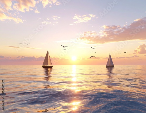 A breathtaking sunrise over the open ocean, golden sunlight reflecting on calm waves