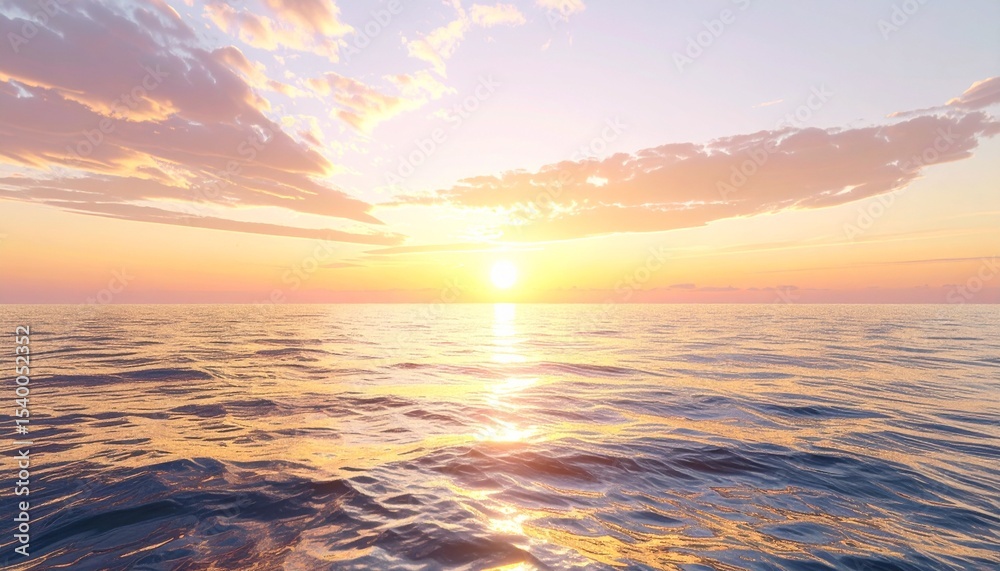 Obraz premium A breathtaking sunrise over the open ocean, golden sunlight reflecting on calm waves
