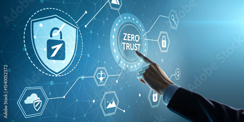 Engaging Cybersecurity Concept Featuring Hand Pointing to Zero Trust Model