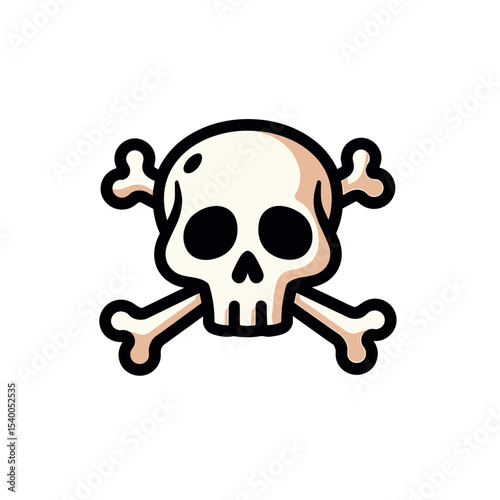 Cartoon Skull and Crossbones Vector Illustration, Symbol of Danger and Mortality, Isolated on White Background