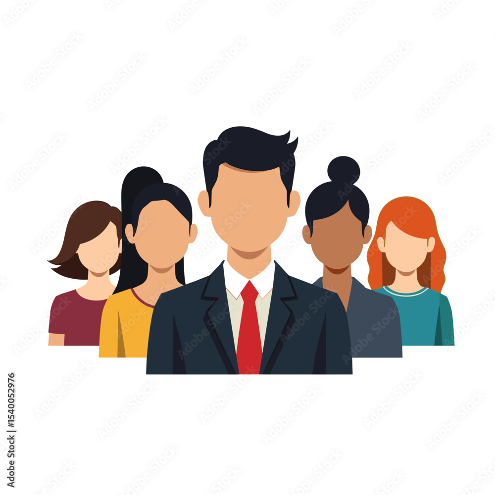 Diverse Business Team Illustration: Group of Professionals in a Corporate Setting, Demonstrating Teamwork and Leadership Diverse Business Team Illustration: Group of Professionals in a Corporate Setting, Demonstrating Teamwork and Leadership