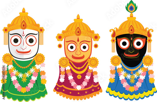  Lord Jagannath,  Subhadra, Lord Balabhadra  illustration of the three Hindu god