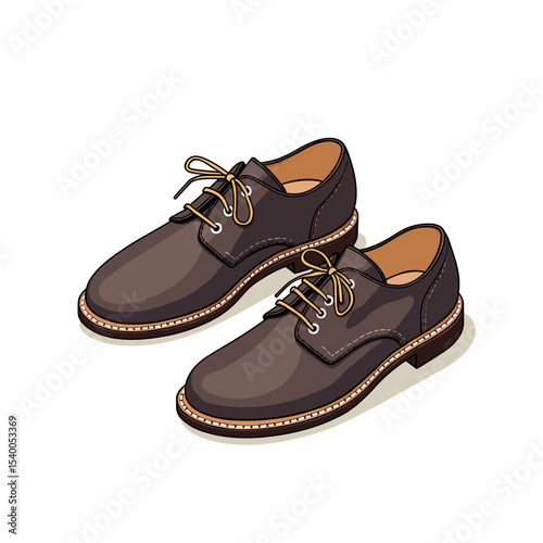 Elegant Pair of Brown Leather Oxford Shoes with Yellow Laces Fashion Illustration