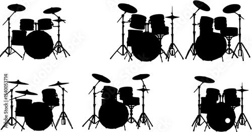 Drum silhouettes set, music pack of vector silhouette design, isolated background

