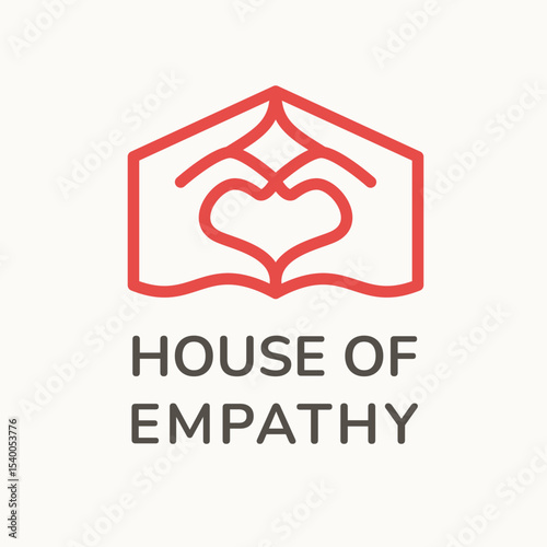 Two palm hand made hearth and house shape sign. Hand symbol and icon logo component. Use for health, care, charity, community, meditation, mental health, supporting