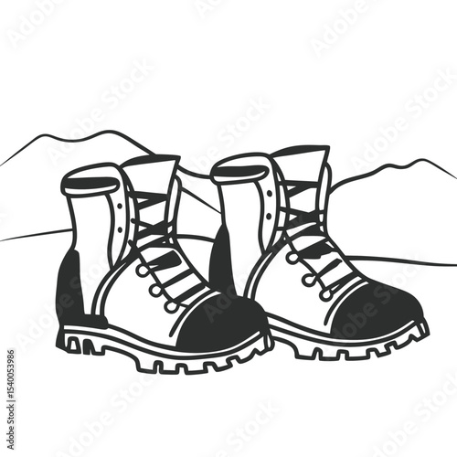 Hiking Boots Vector Illustration Adventure Landscape