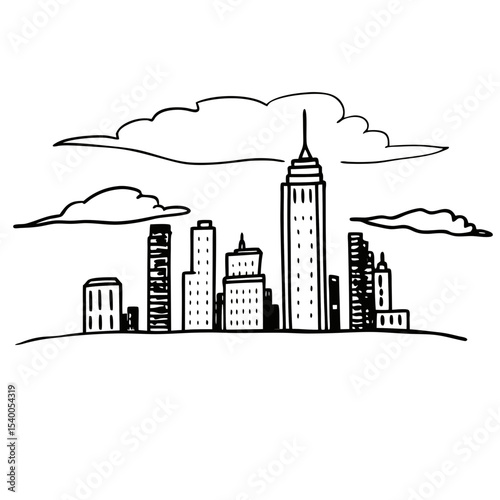 Cityscape Line Art Vector Illustration Skyline Buildings