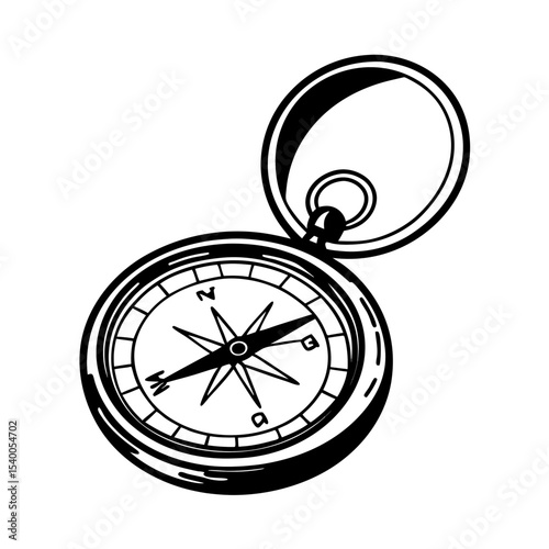 Compass Illustration Travel Nautical Vector Graphic Black and White