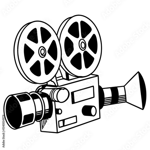 Retro Movie Camera Film Projector Vintage Style Vector Illustration