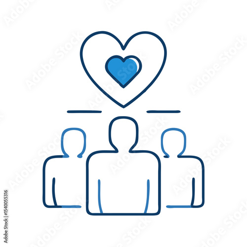 Customer Appreciation Icon Featuring Heart and People Silhouettes for Corporate Recognition