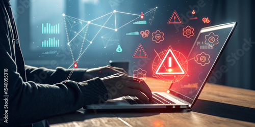 Dramatic Cybersecurity Warning Concept Featuring Hacker Hands on a Keyboard