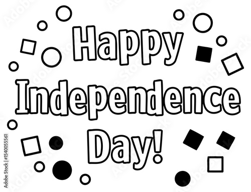 Happy Independence Day graphic design with no demographic details. Simple. bold text and confetti graphic in a celebratory style.