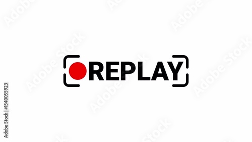 Replay Text Animation Black Color On Transparent Background. 4K Video