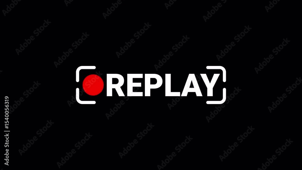 Replay Text Animation White Color On Transparent Background. 4k Video