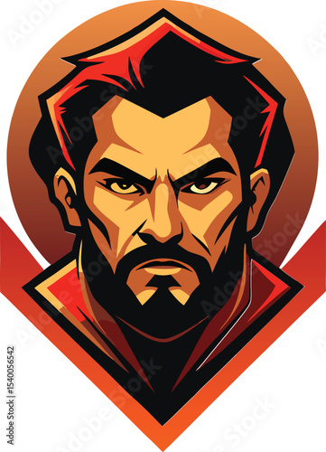 Powerful man serious face red hair beard logo