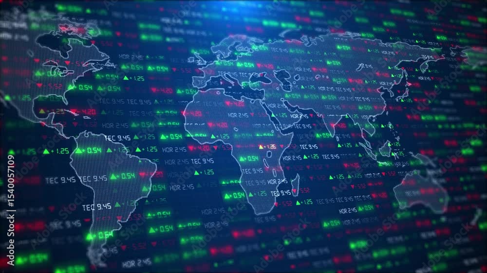 World map stock market crypto currency digital indicators, background Futuristic 3D graph chart analysis indicator graphic user interface, finance business investment big data digital technology AI
