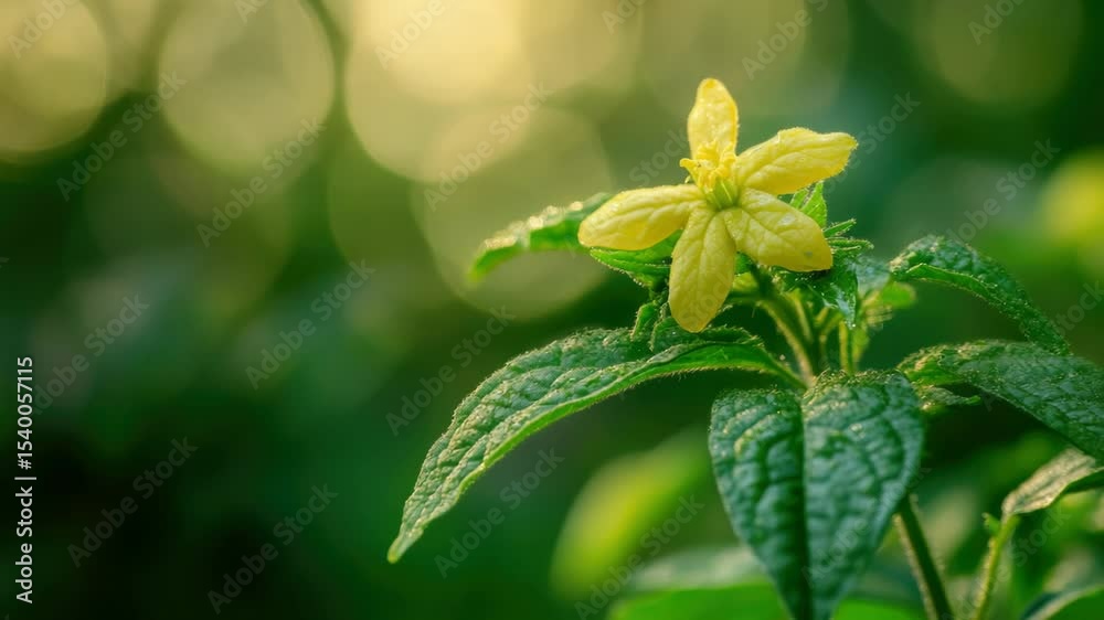 A small yellow flower sits on top of a green leaf, perfect for adding natural beauty to your design or project. A small yellow flower sits on top of a green leaf, perfect for adding natural beauty to your design or project.
