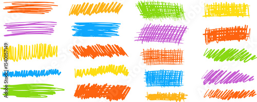 Vector scribble textures and crosshatch strokes set on transparent background. Great for highlights, decorations, and creative notes. Vector EPS 10