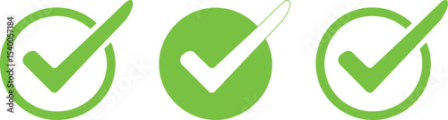 Green Check Mark Icons Set of Three Circle Checkmarks for Approval, Confirmation, and Completion
