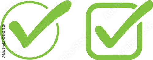 Green Checkmark Icons Circular and Square Checkbox Symbols for Approval, Confirmation, and Selection
