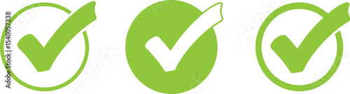 Green Check Mark Icons Set of Three High-Resolution Vector Illustrations for Approval, Confirmation, and Success