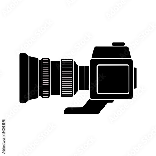 Camera lens and optics illustration in black and white style  