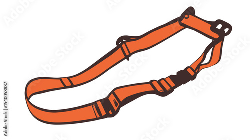 A digital illustration depicting an orange tactical sling. The sling is composed of a continuous piece of webbing with multiple adjustable points and clips. The illustration is flat,