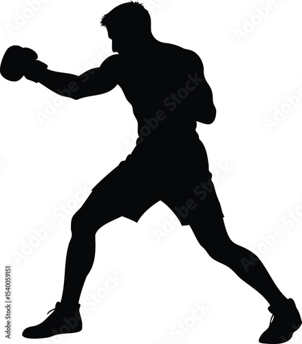 Silhouette of a boxer throwing a punch in a fighting stance illustration