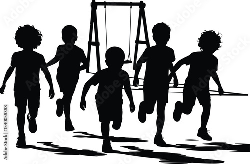 Black and white silhouette illustration vector of boys and girl.
