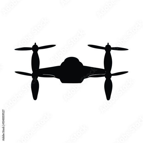 A minimalist, black silhouette of a drone viewed from the front. 