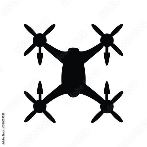 A minimalist, black silhouette of a drone viewed from the front. 